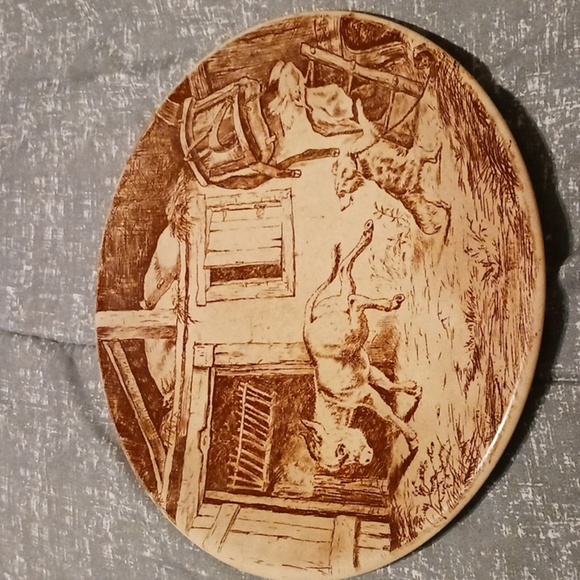 Victorian Rare 1866 BWM& Co. Brown Pastoral Plate- Barnyard Pals